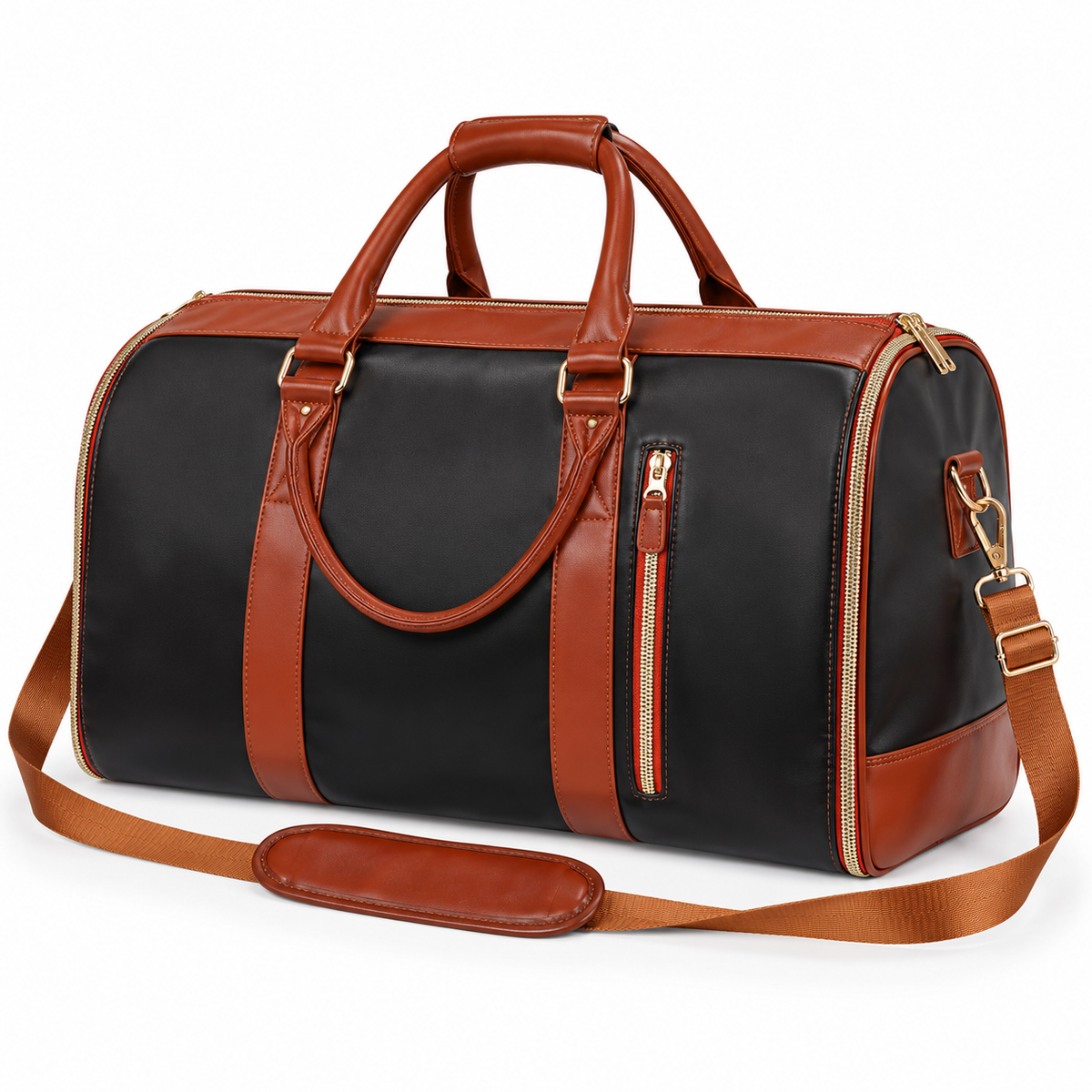 Black Overnight Bag With Brown Trim