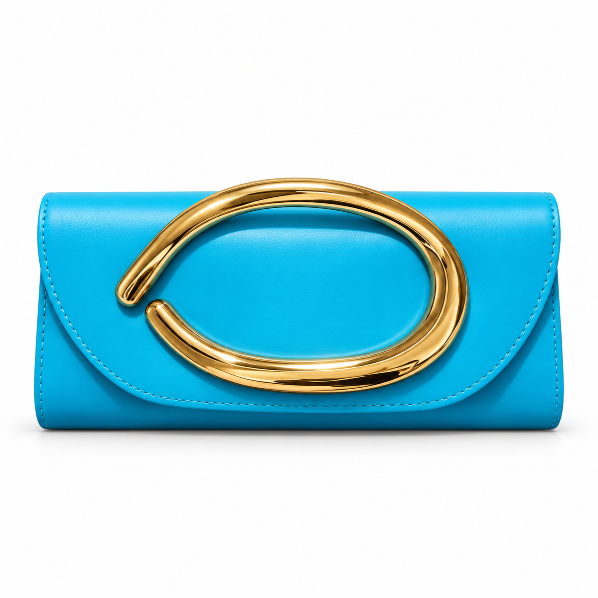 Turquoise Clutch With Sculptural Gold Detail