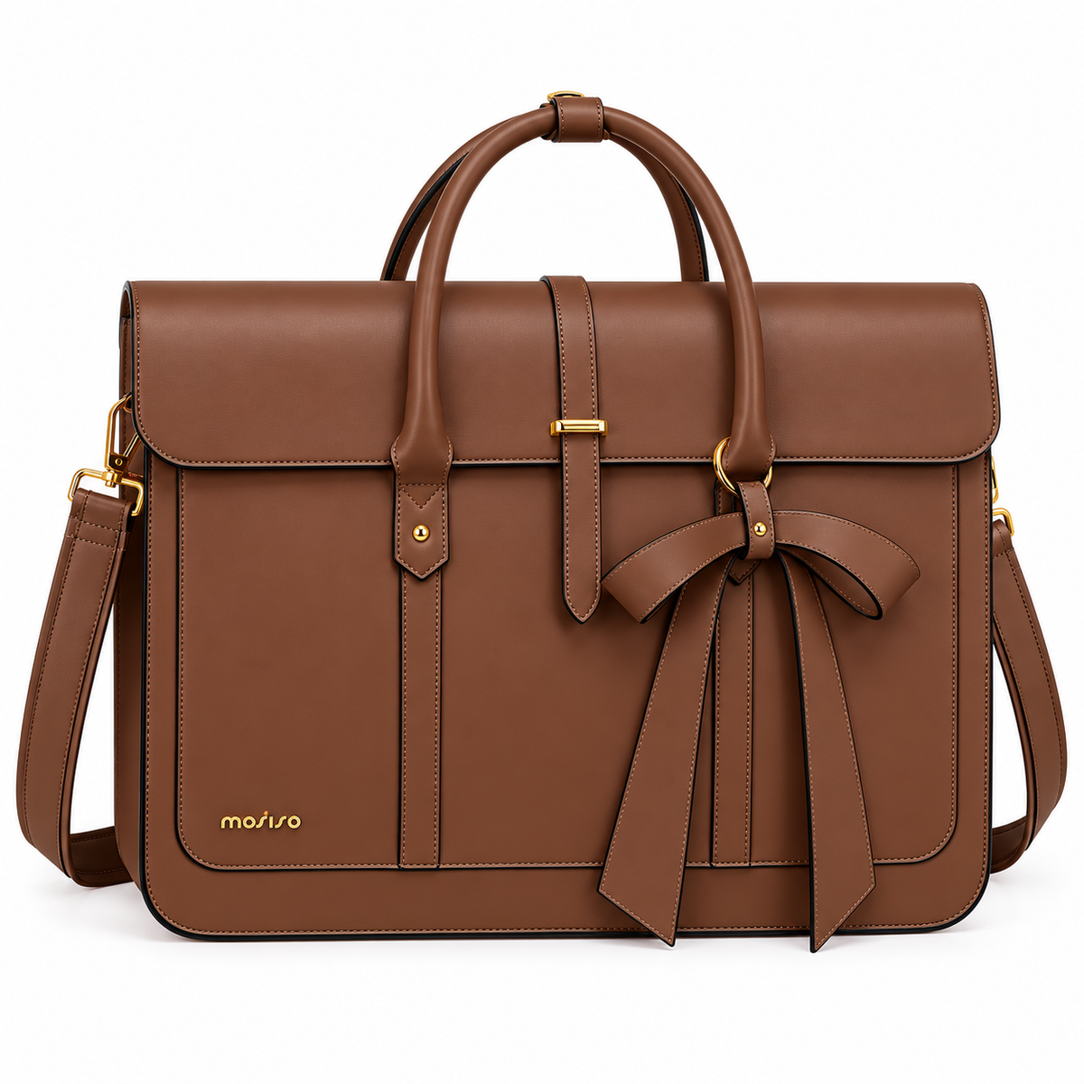 Brown Leather Laptop Bag With Bow