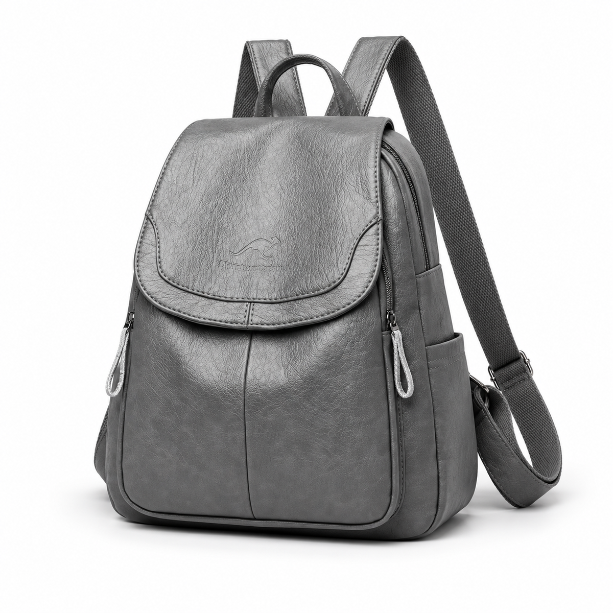 Grey Textured Flap Backpack With Pockets
