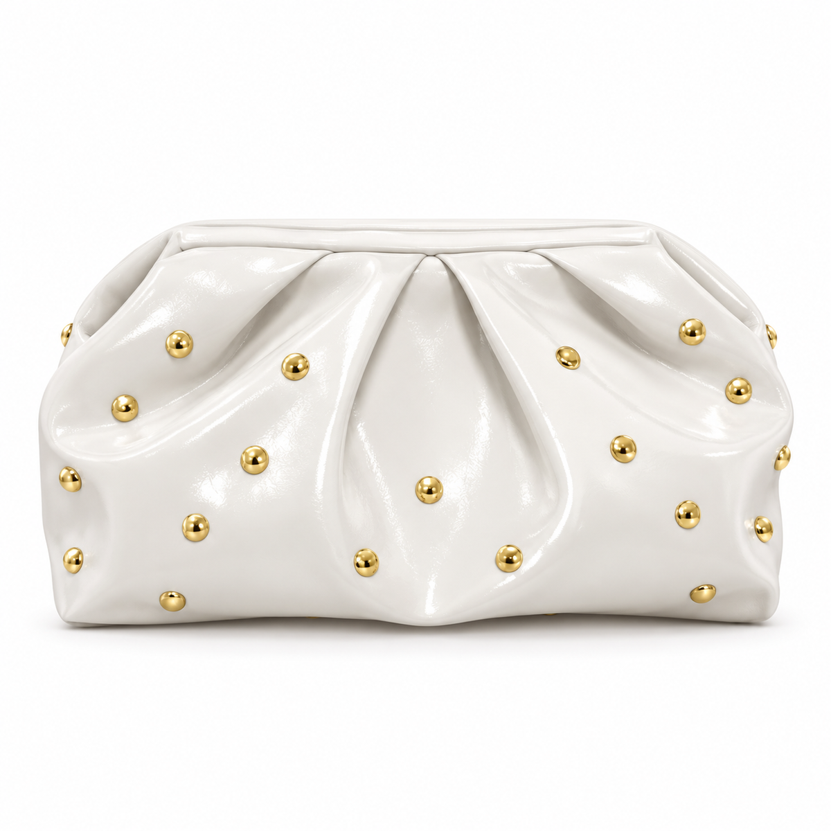 White Leather Clutch With Golden Studs