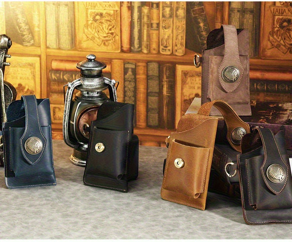 Men's Genuine Leather Mobile Phone Key Waist Bag Creative Vegetable Tanned Leather Waist Bag Men Wear Belt Tactical Waist Bag