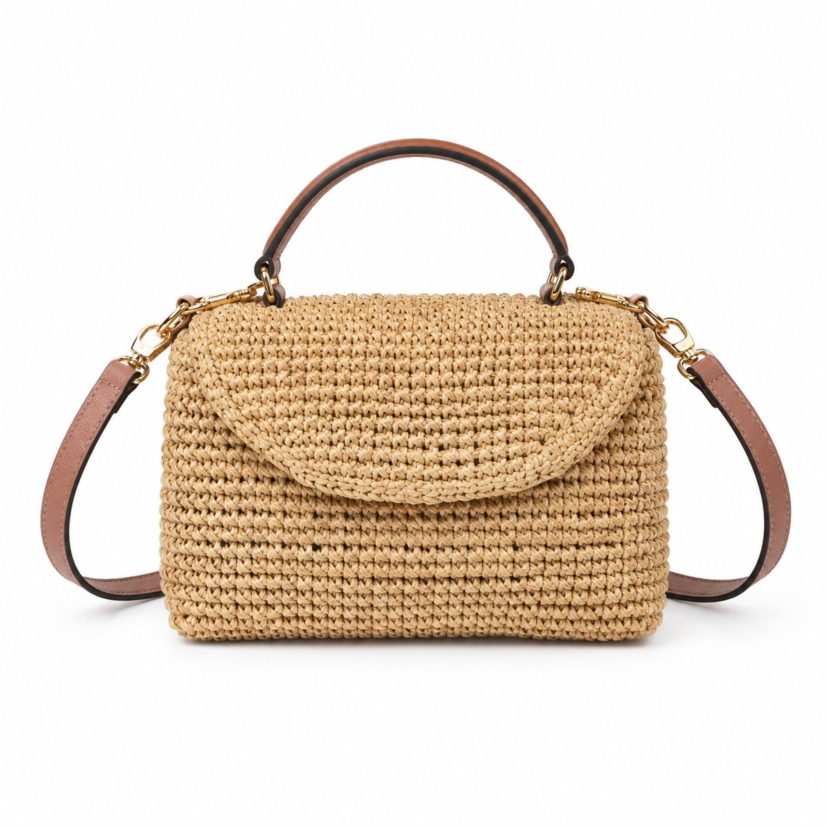 Woven Straw Top Handle Crossbody Handbag