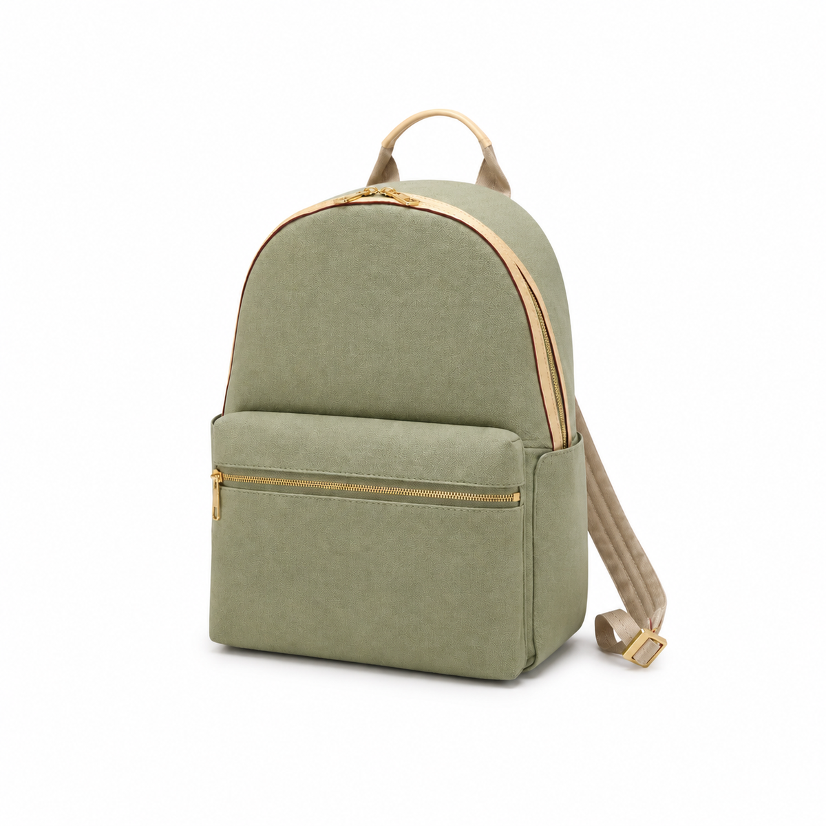 Sage Green Minimalist Backpack with Gold Zippers