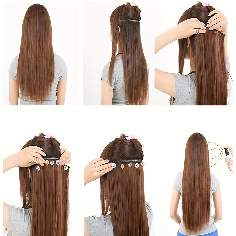 Colorful Clip-In Hair Extensions - 1pc Featuring Five Clips, Long Straight Heat-Resistant Synthetic Fiber Hairpiece for Women'S Everyday Looks And Party Must-Haves