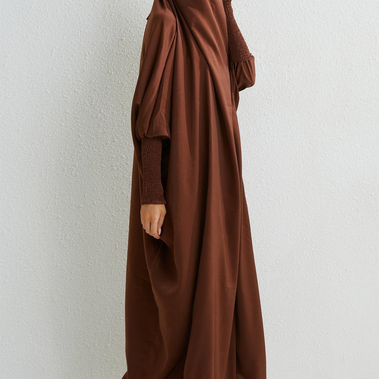 Women's Modest Jibab Abaya Dress with Hijab - Batwing Sleeves & Smocking Detail, Full-Length Prayer Robe, Islamic Clothing, Machine Washable Solid Color for Ramadan & Daily Wear, Allseason Robe, Hshaped Silhouette, Nontransparent F
