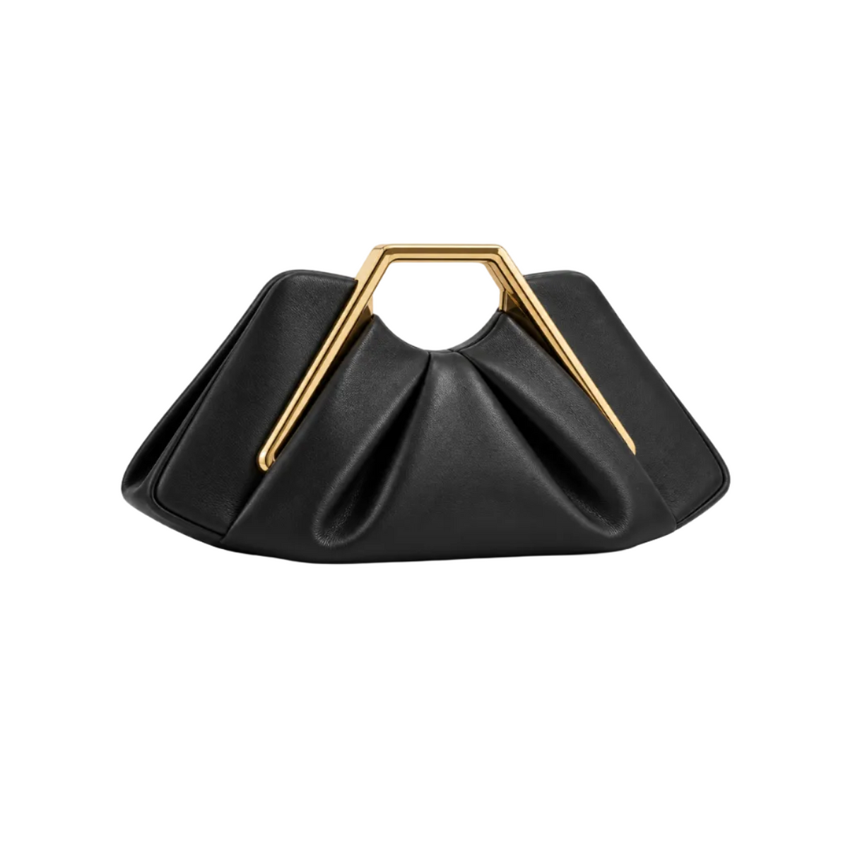 Black Leather Evening Clutch Geometric Handle