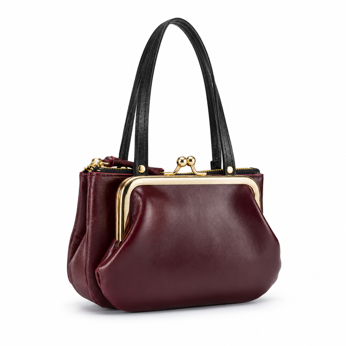 Elegant Burgundy Kiss Lock Clutch Bag
