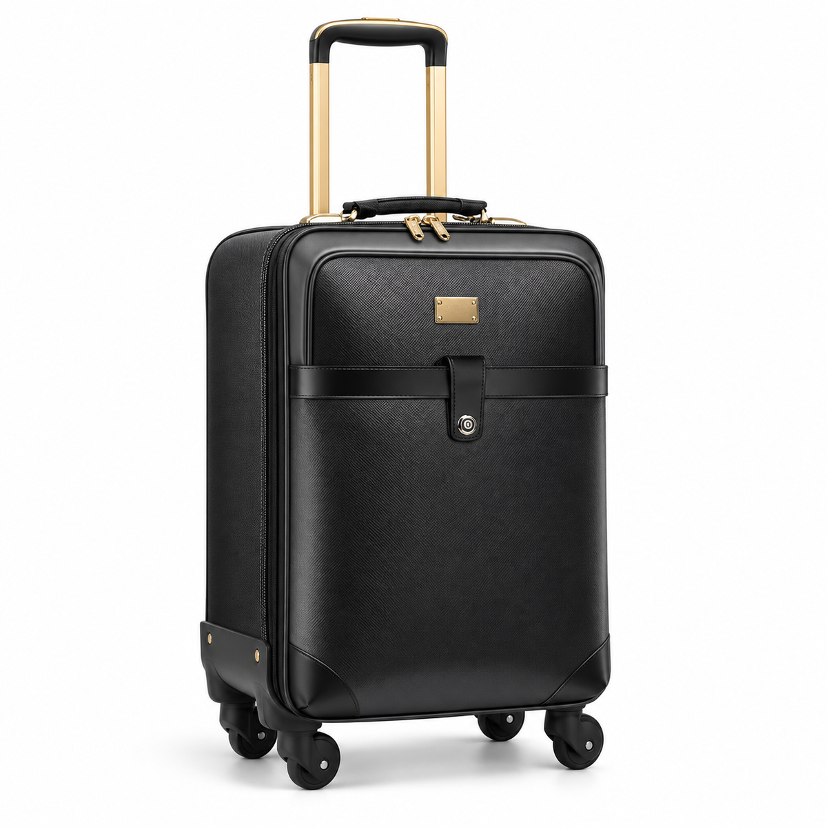 Elegant Black Leather Trolley Business Suitcase