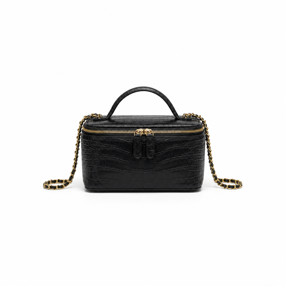 Black Crocodile-Embossed Vanity Handbag