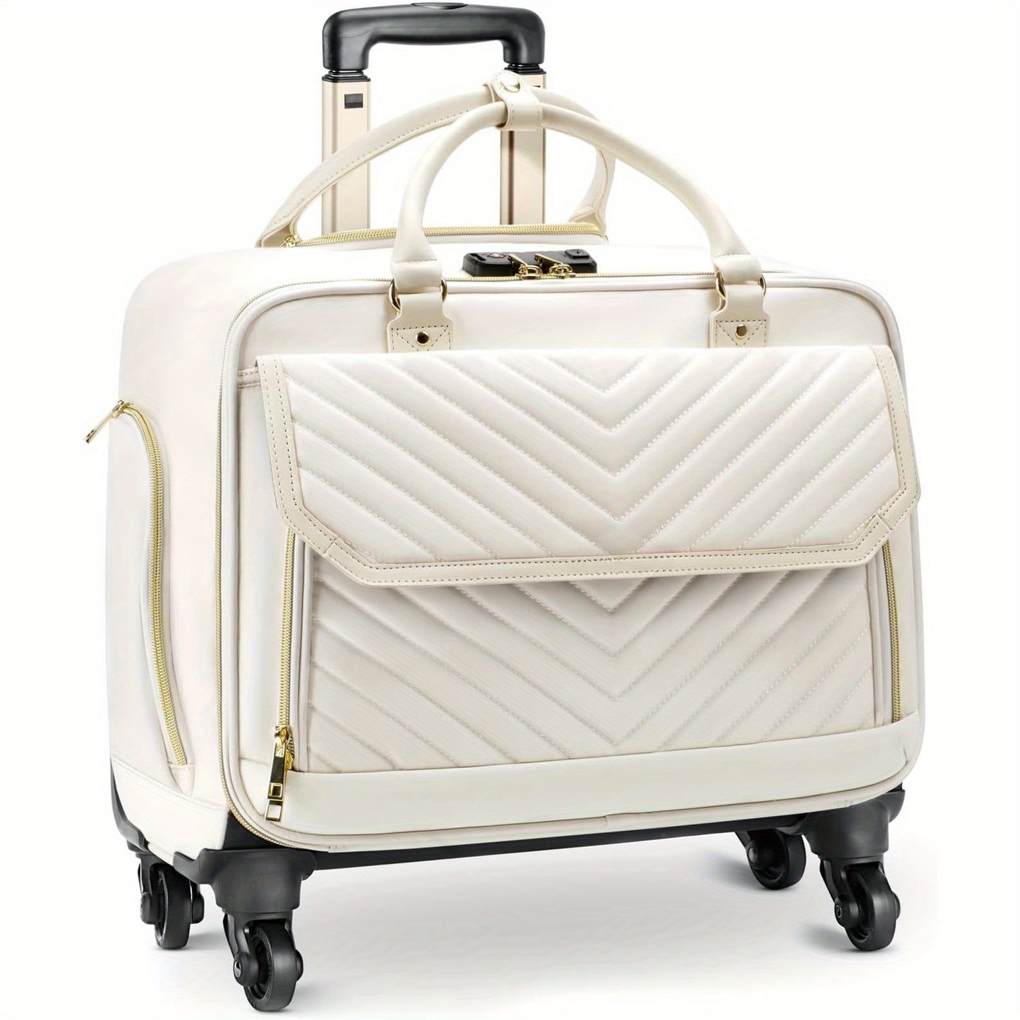 Rolling Briefcase for Women with 4 Spinner Wheels and Telescopic Extendable Handle, Leather Laptop Bag with Wheels, Roller Computer Bag for Work Travel Carry On Luggage