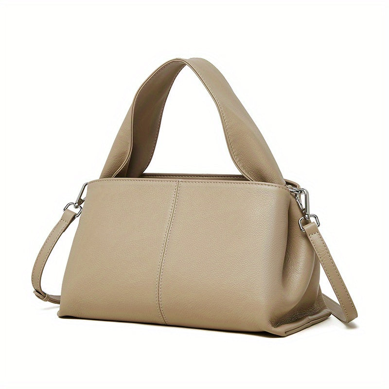 2025 Women's Retro Classic Genuine Leather Satchel Bag - Top-Grain Cowhide Handbag with Zipper Closure, Adjustable & Detachable Straps
