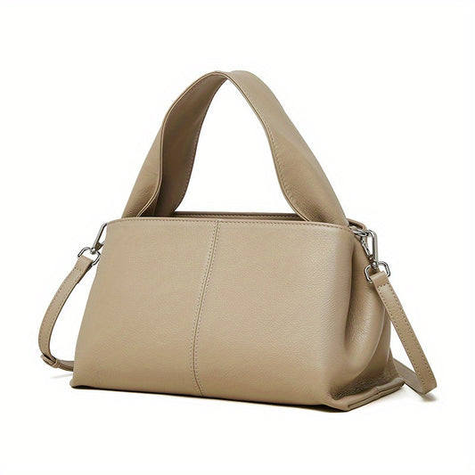 2025 Women's Retro Classic Genuine Leather Satchel Bag - Top-Grain Cowhide Handbag with Zipper Closure, Adjustable & Detachable Straps