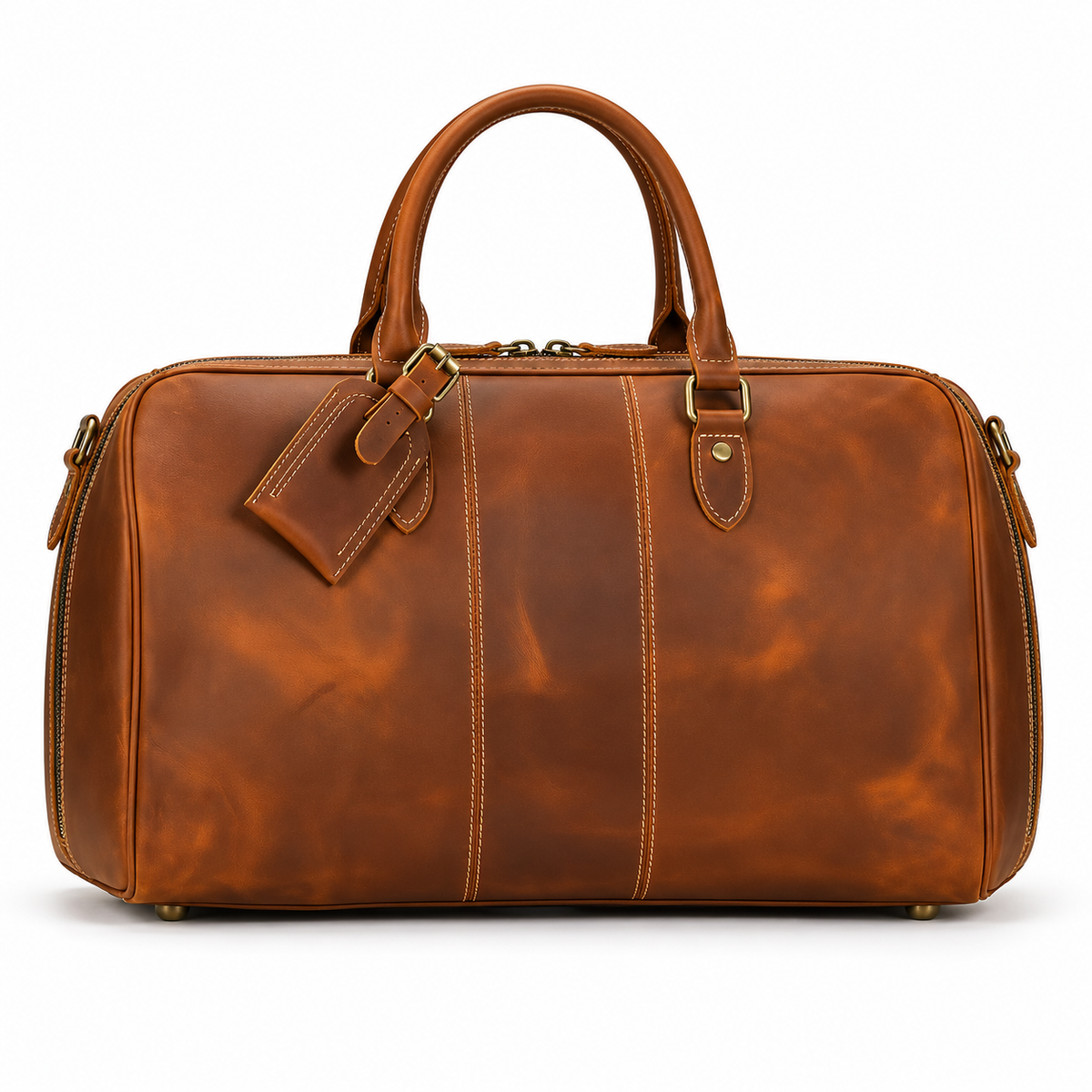 Classic Cognac Leather Travel Duffel Bag