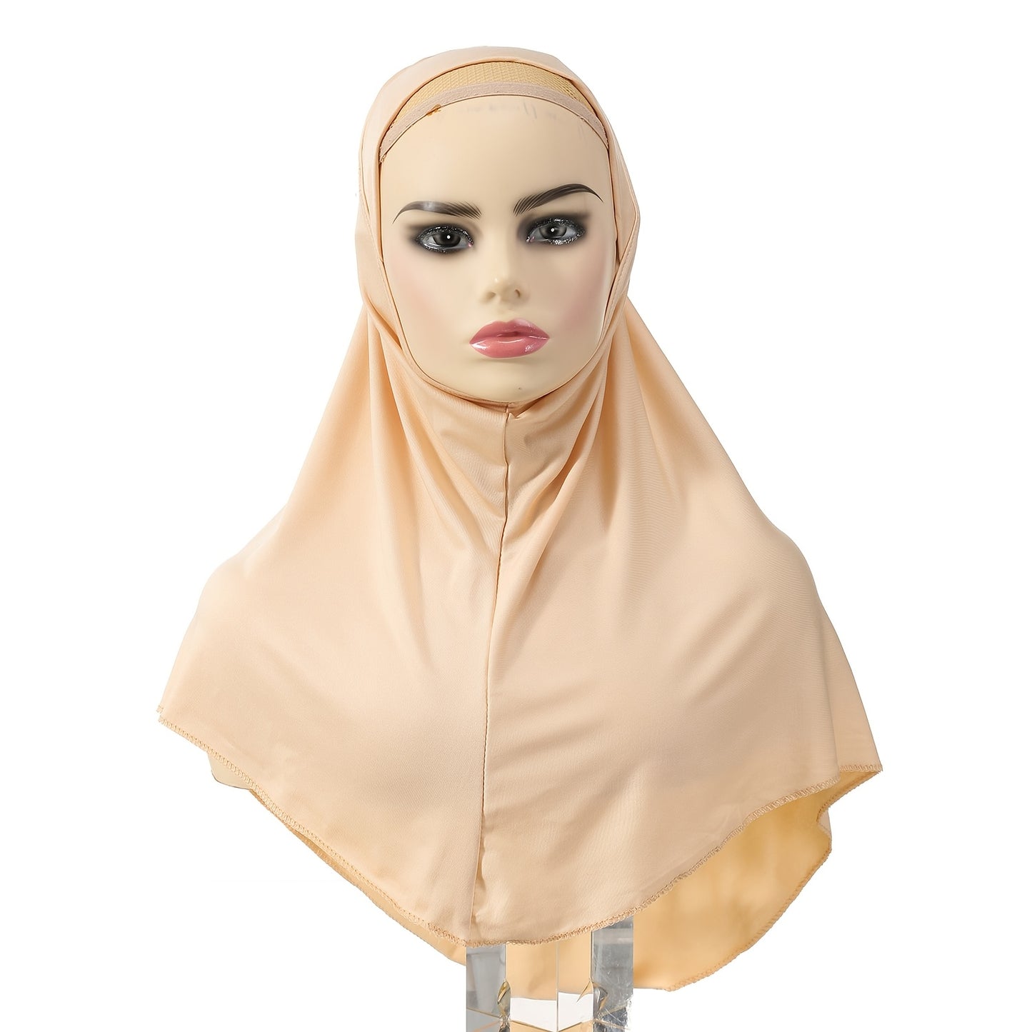 4pcs High Stretch Spandex Muslim Khimar Abaya, Ethnic Knit Hair Cap with Pullover - Solid Color Hijab, Religious Theme