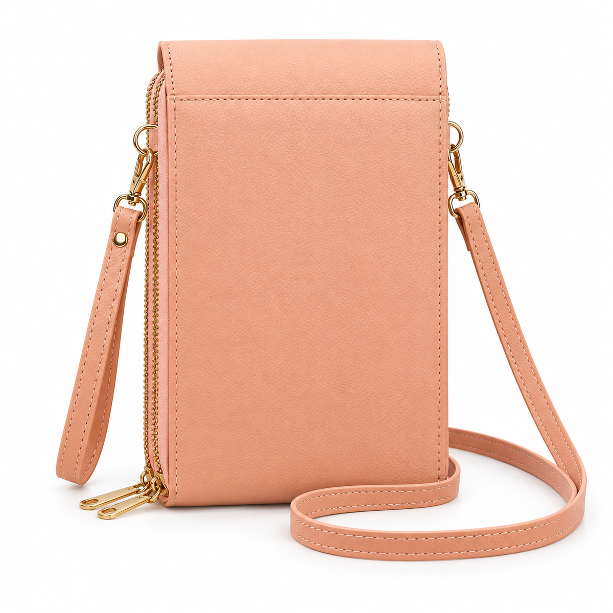 Peach Pink Textured Crossbody Phone Bag