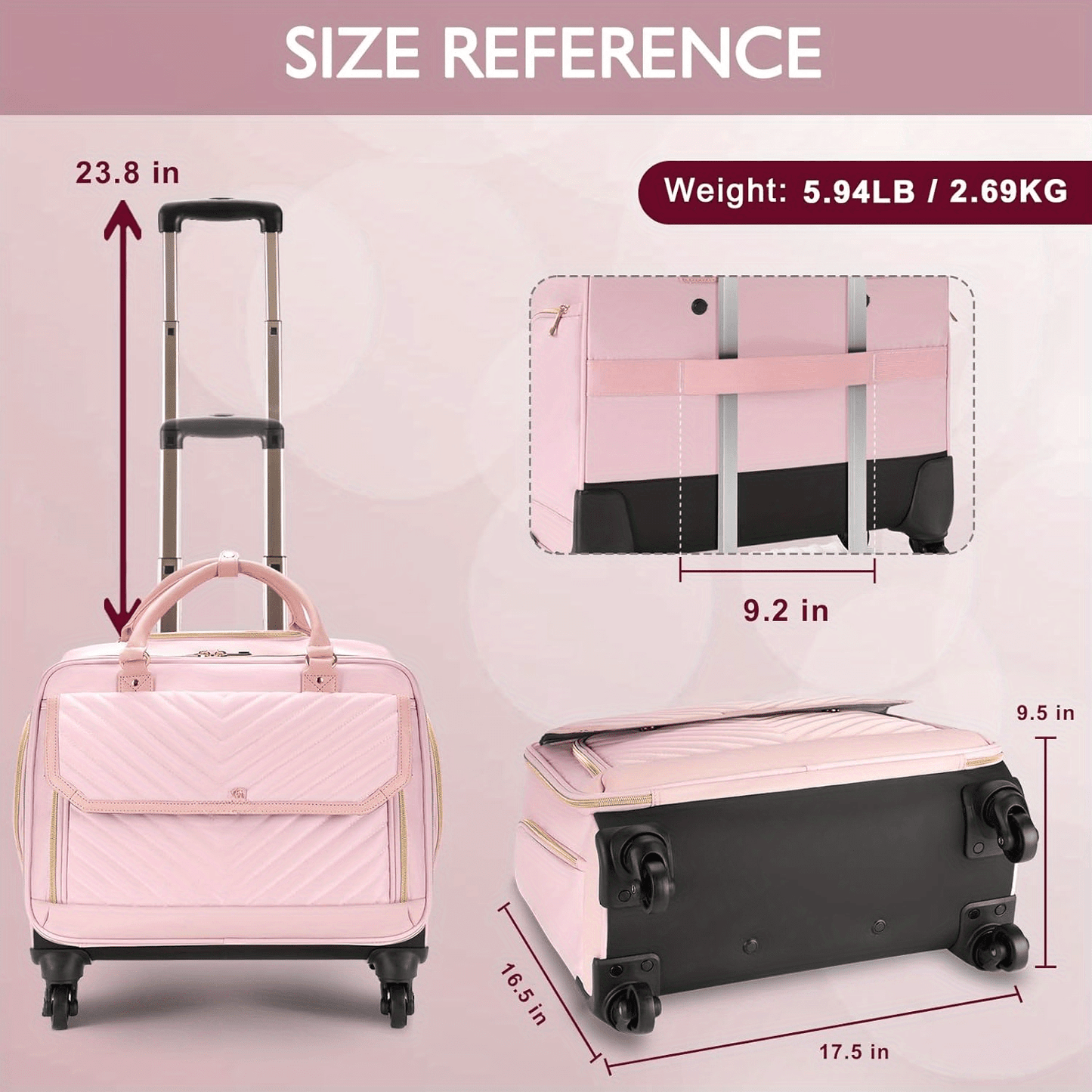 Rolling Briefcase for Women with 4 Spinner Wheels and Telescopic Extendable Handle, Leather Laptop Bag with Wheels, Roller Computer Bag for Work Travel Carry On Luggage