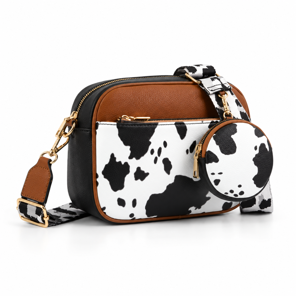 Caramel Cow Print Crossbody Bag Set