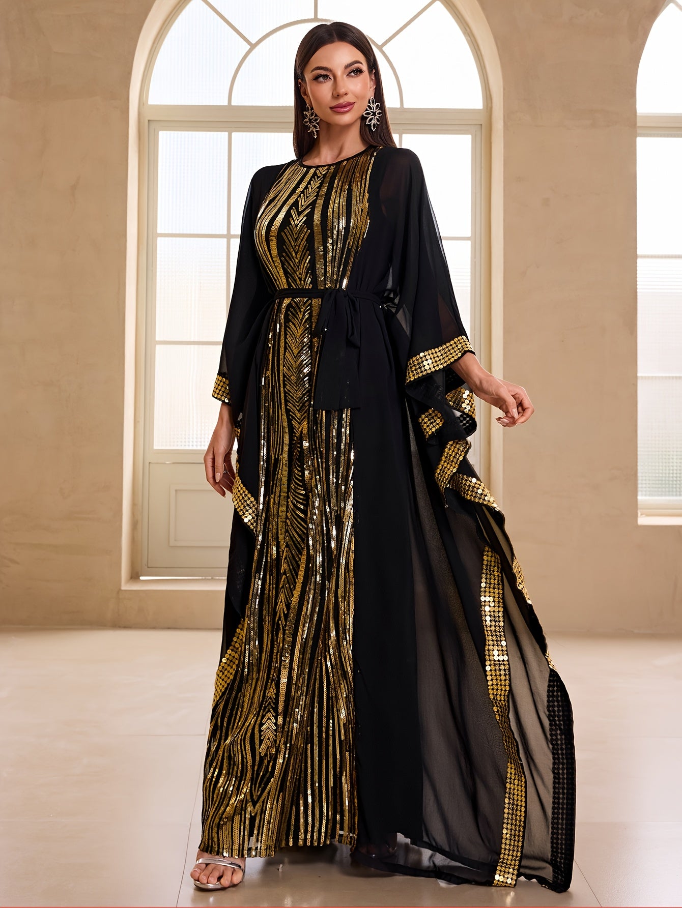 Two piece set of Dongfeng chiffon sequined Modern Abaya in Women's banquet evening gown