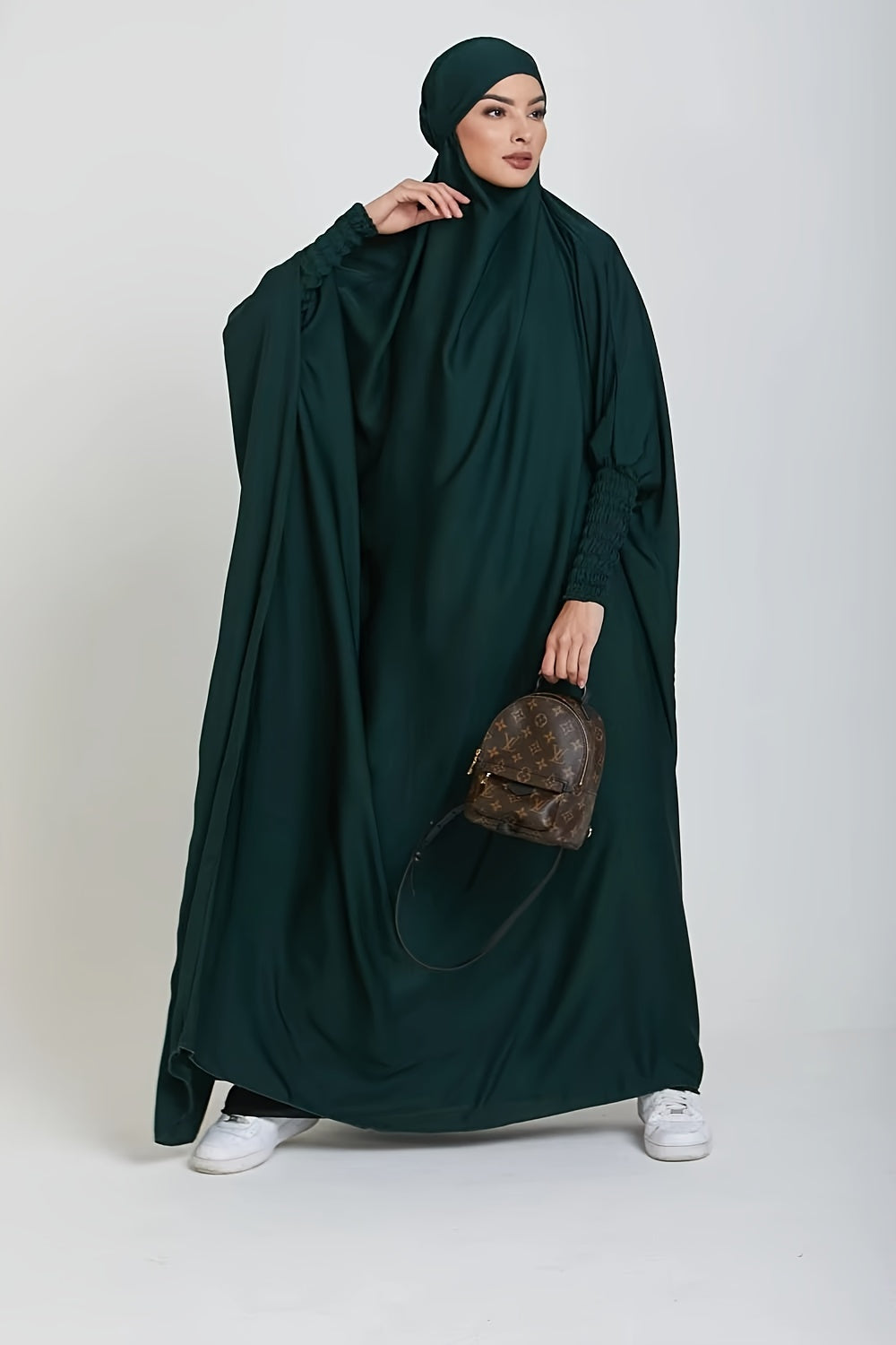 Long Sleeve Solid Color Jibab Abaya - Women's Traditional Arabian Polyester Robe with Tie Back, 95% Polyester 5% Elastane, 135g/m² - Muslim Nida Hijab Dress
