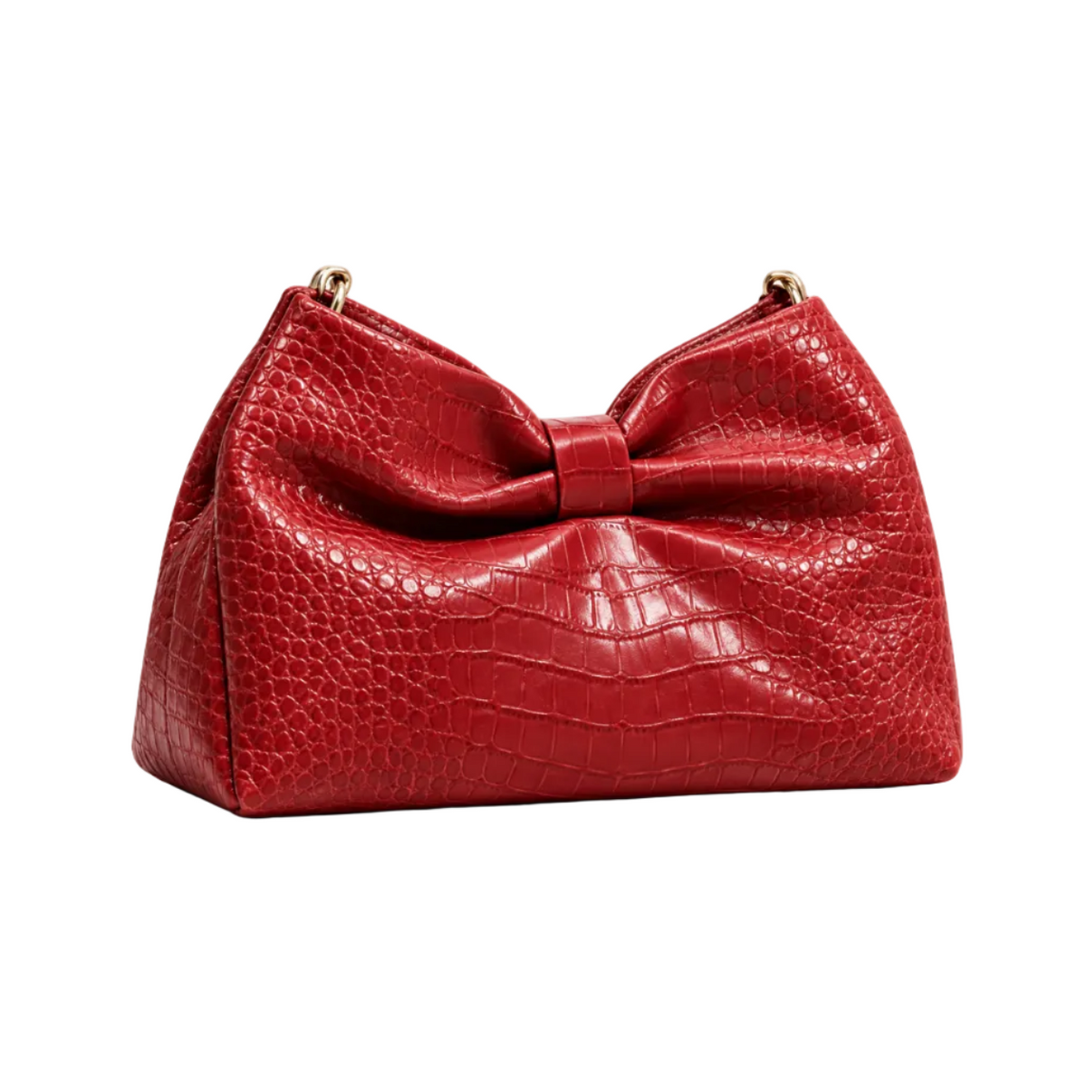 Elegant Red Crocodile Embossed Bow Crossbody Bag