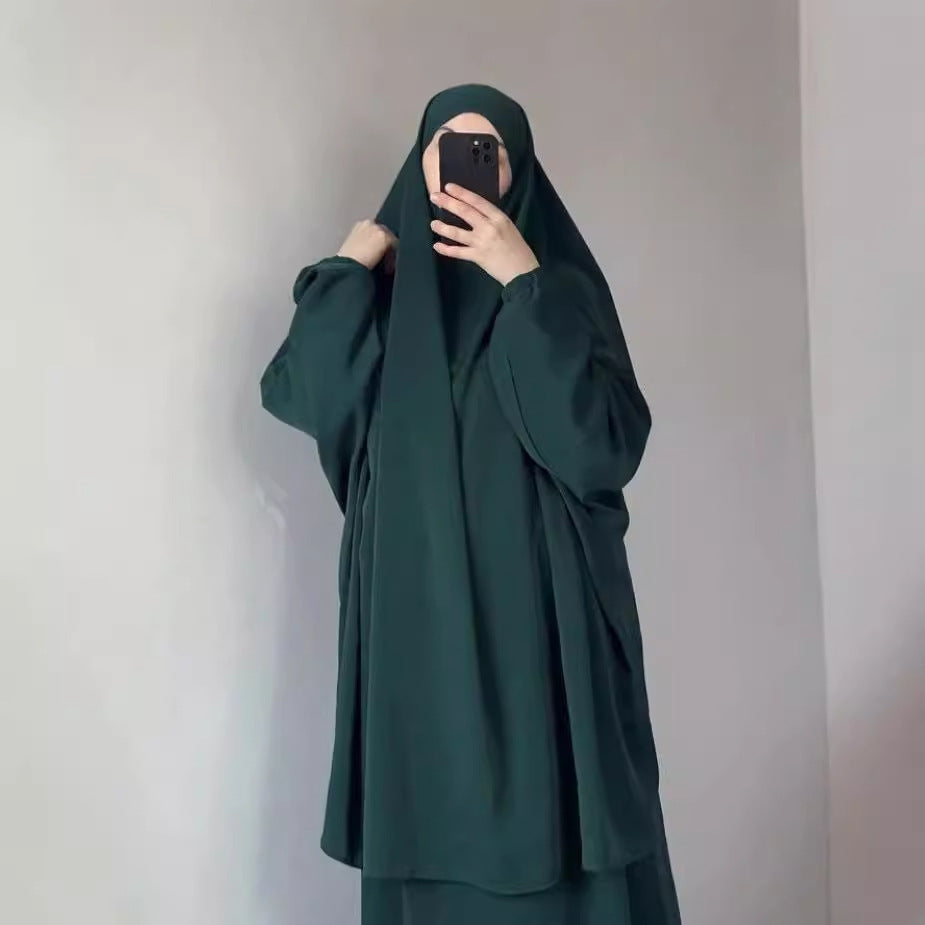 Middle East Dubai Women's Solid Color Loose Jilbaab Two-Piece Set with Large Hijab for Export