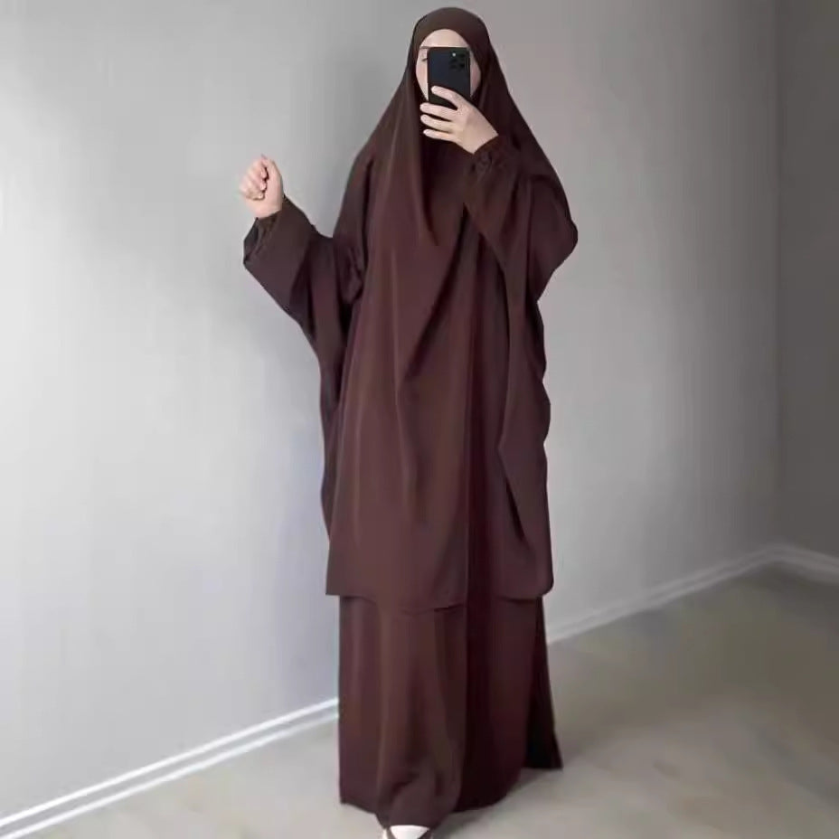Middle East Dubai Women's Solid Color Loose Jilbaab Two-Piece Set with Large Hijab for Export