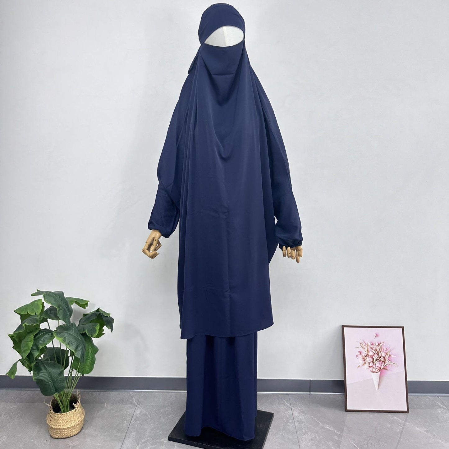 Middle East Dubai Women's Solid Color Loose Jilbaab Two-Piece Set with Large Hijab for Export