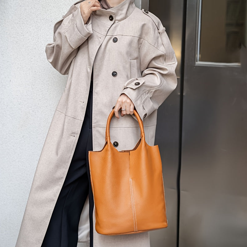 Leather Women’s Tote Bag – Stylish Large Capacity Bucket Bag for Everyday Use