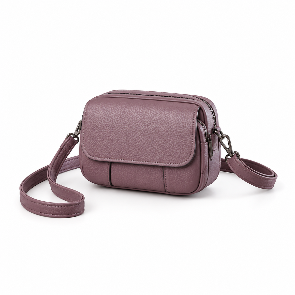 Mauve Textured Crossbody Shoulder Bag