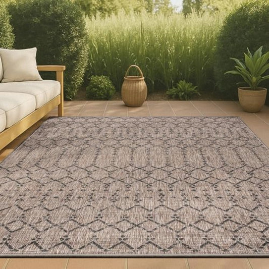 Moroccan Geometric Textured Weave Indoor Outdoor Area Medium Rugs Bohemian Rustic Scandinavian Easy Bedroom Kitchen Backyard Patio Non Shedding Natural Black 8 X 10