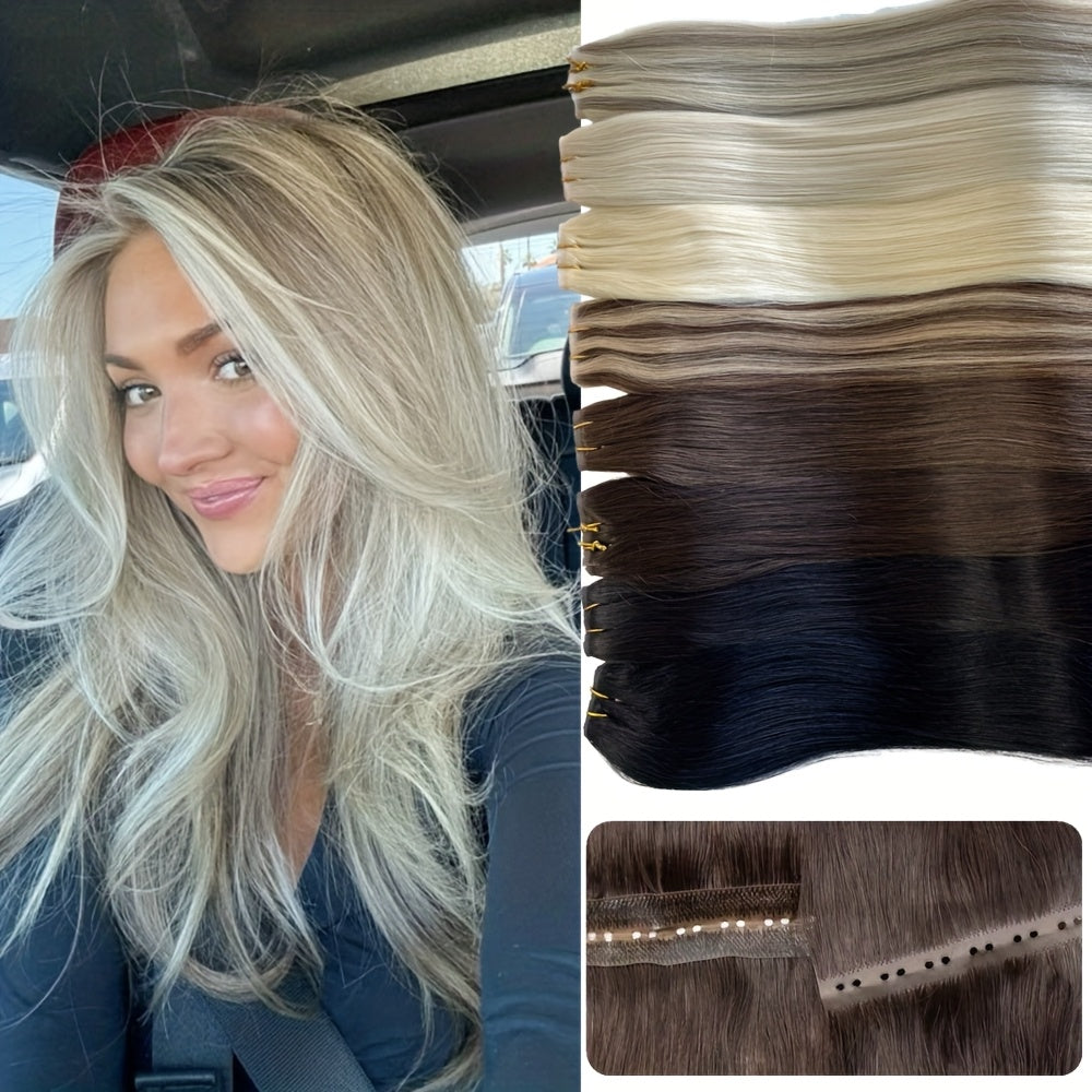 1pc Invisible Hole Human Hair Weft Extensions - Straight Blonde Double Side Weft for Women, 12" - 40g, 16" - 40g, 20" - 50g, 24" - 50g, Natural Hair, Hair Filling|Straight Hair Extensions|Invisible Hole Weft, Hair Wefts