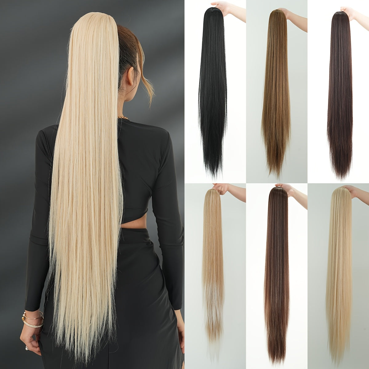NAMM Synthetic 39inch Long Straight Ponytail Hair Extensions Wigs Wrap Around Ponytail Clip In Ponytail Hairs for Women