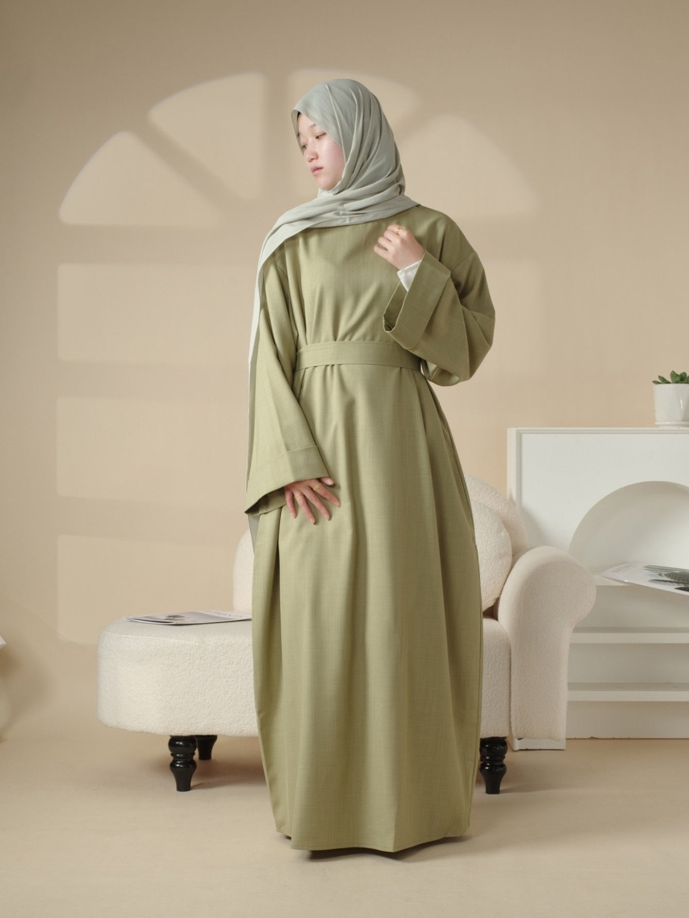 Plain Abaya with Pockets 2pcs Set Elegant Middle East Arab Islamic Muslim Style Shawl Robe Smock Ramadan Prayer Dress Long Skirt Jilbaab Abaya Women's Women Solid Color