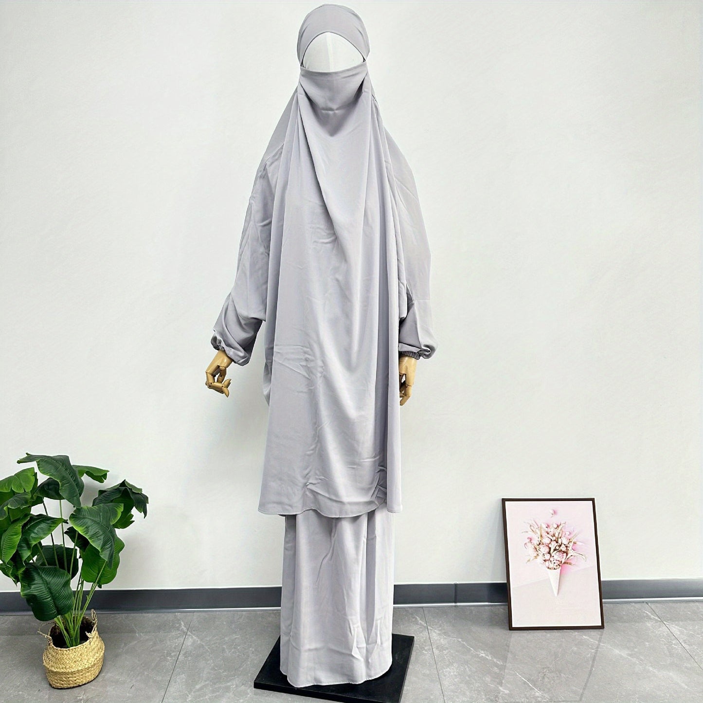 Middle East Dubai Women's Solid Color Loose Jilbaab Two-Piece Set with Large Hijab for Export