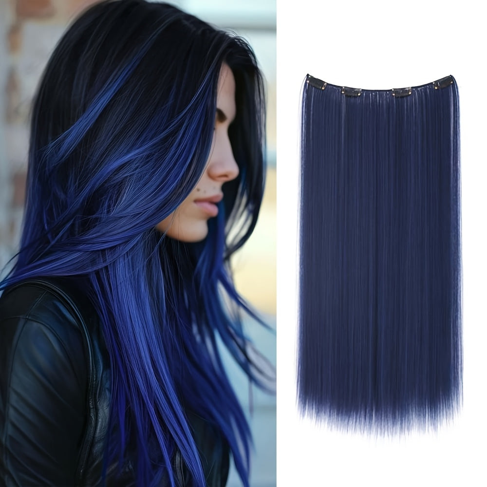 22Inch Long Straight Colorful Synthetic Hair Extensions - Invisible Clip-In, High Temperature Resistant, Easy to Wear for Women, Perfect for Parties & Holidays, Burgundy Hair Additions