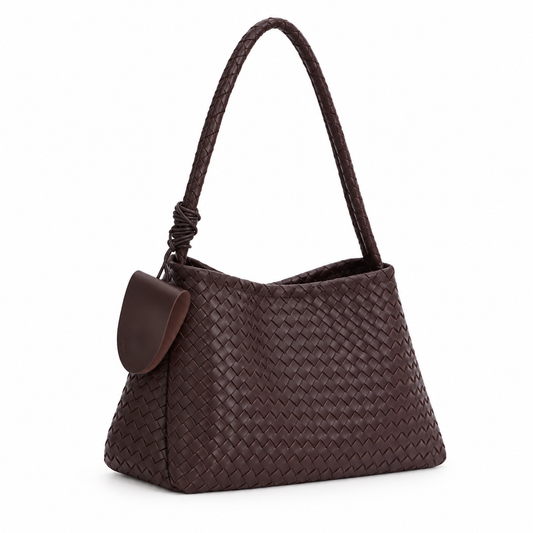 Chocolate Brown Woven Shoulder Bag Set