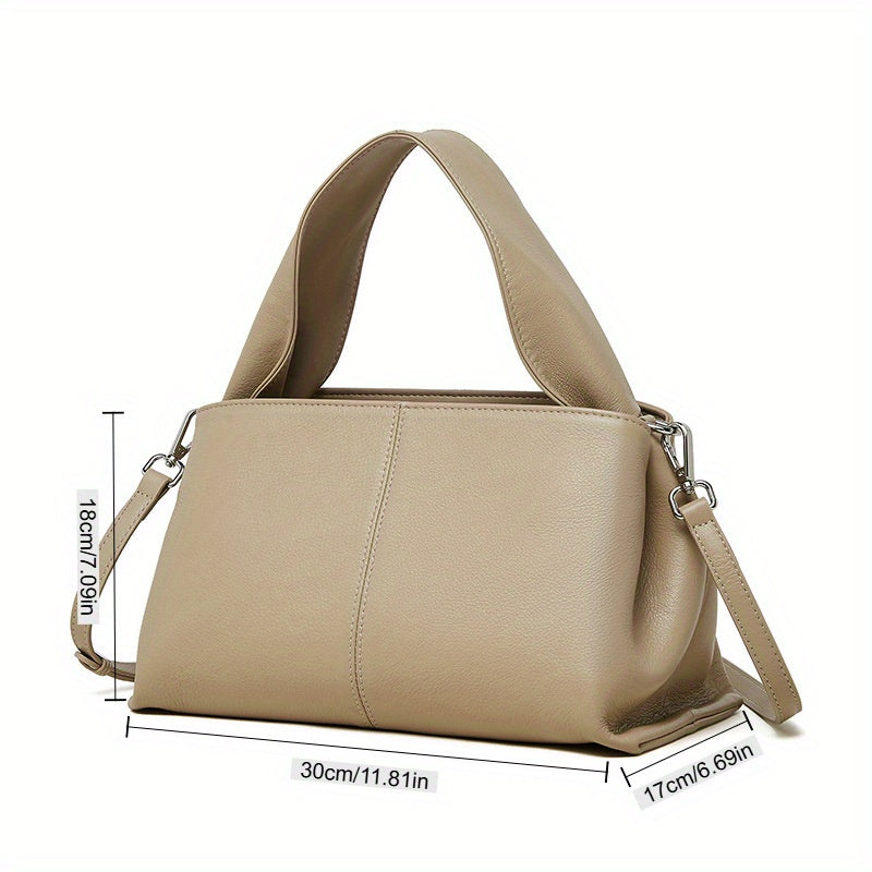 2025 Women's Retro Classic Genuine Leather Satchel Bag - Top-Grain Cowhide Handbag with Zipper Closure, Adjustable & Detachable Straps