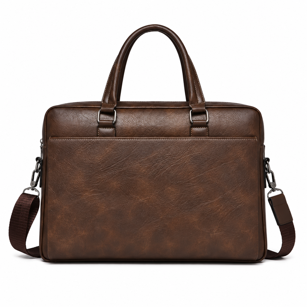 Classic Brown Leather Briefcase With Strap