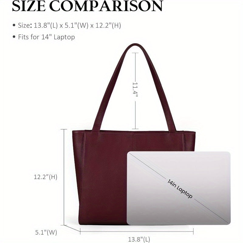 Women's Genuine Professional Work Tote Bag with 14" Laptop Compartment - Large Capacity Handbag with Golden-Tone Hardware, Zippered Pocket & Smooth Wide Handle, Scratch-Resistant & Lightweight (1.7lbs) for Travel, Work, Every