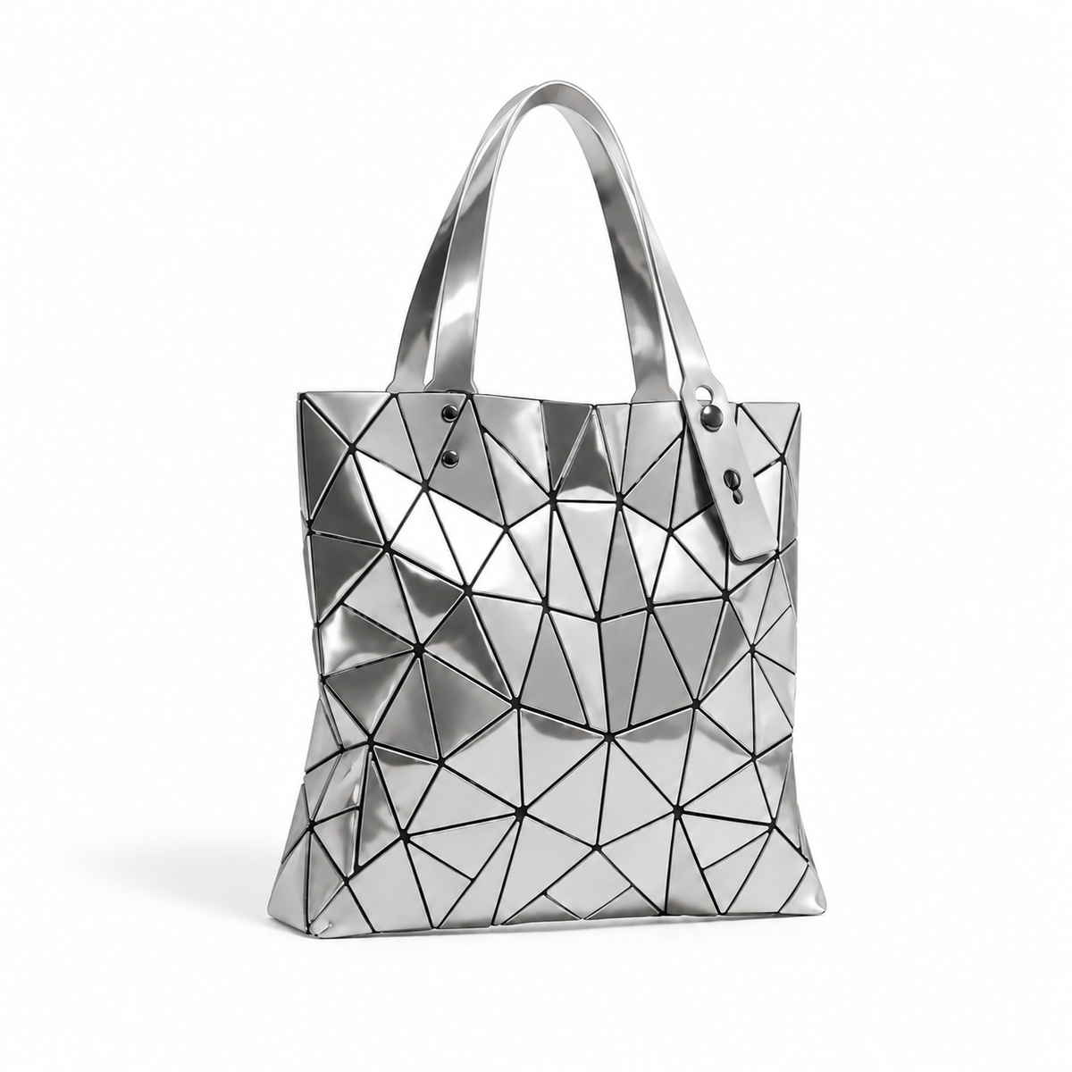 Silver Geometric Mosaic Shoulder Tote Bag