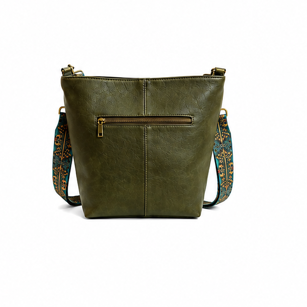 Green Boho Shoulder Bag with Woven Strap