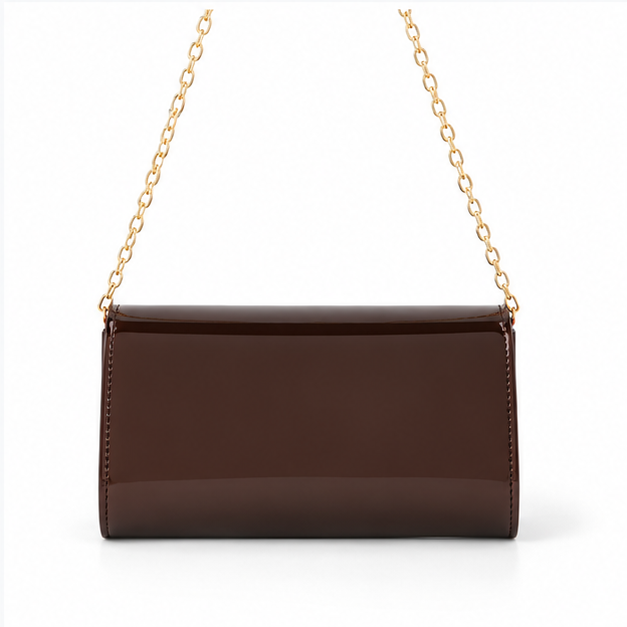 Glossy Chocolate Gold Chain Evening Bag