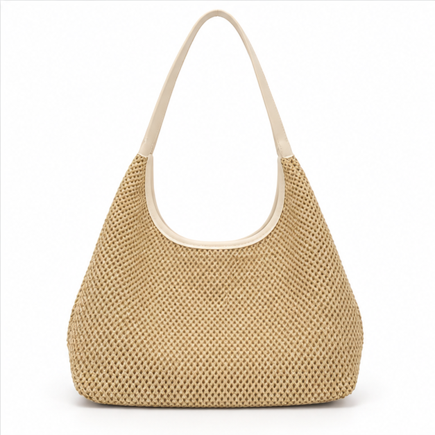 White Woven Raffia Shoulder Hobo Bag