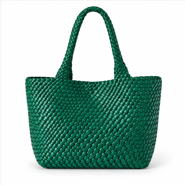 Dark Green Woven Tote Matching Pouch