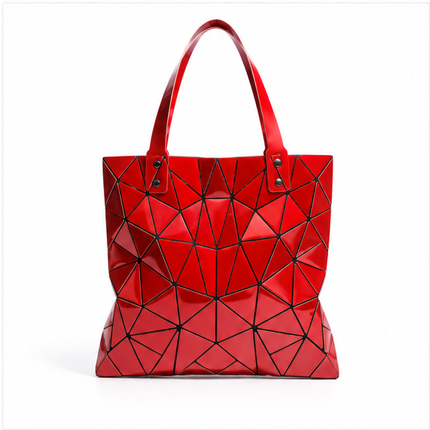 Red Geometric Glossy Structured Tote Bag
