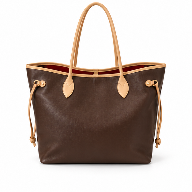 Classic Brown Leather Tote With Pouch