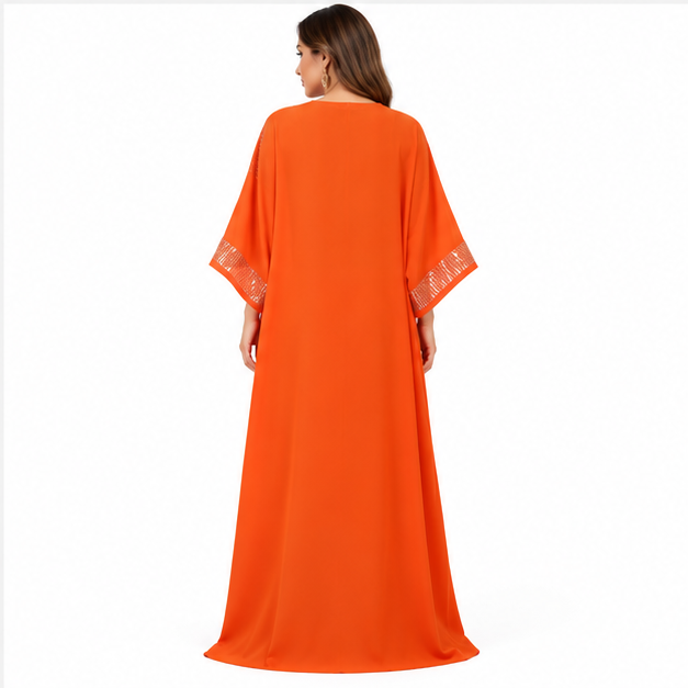 Orange Silver Embellished Sequin Baju Kaftan