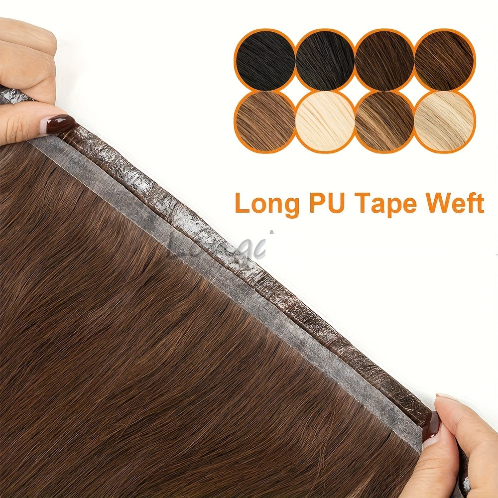 Invisible Long Tape PU Skin Weft Human Hair Bundles No Glue Real Natural Hair Seamless 16inch Weft Hairpieces for Salon Supply