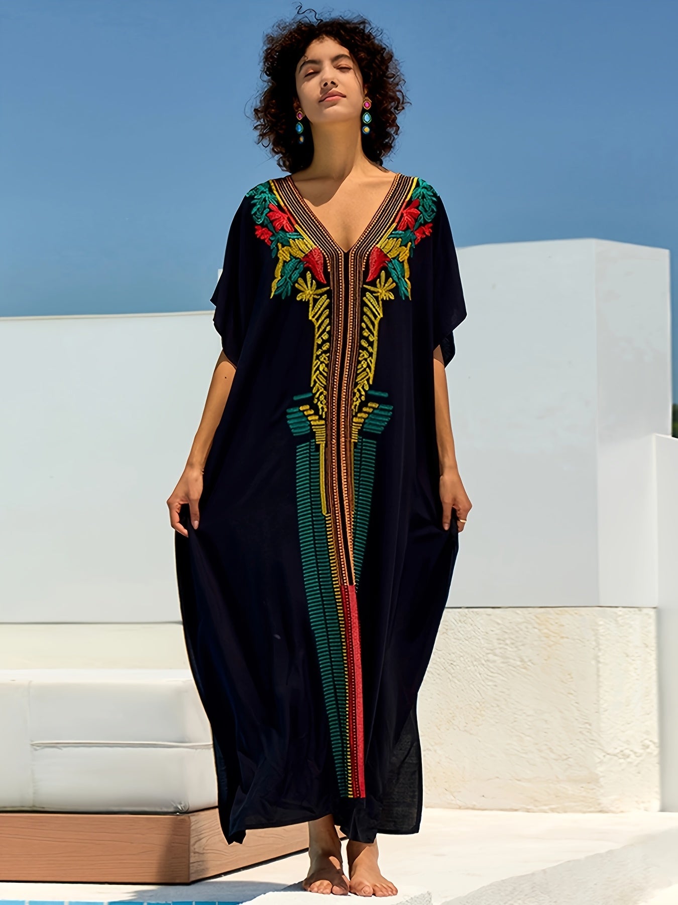 Kaftans For Women Beach Blouse Over Sized Kaftan Dresses Embroidered Robe Vacation Skirt Plus Size Kaftan Dress